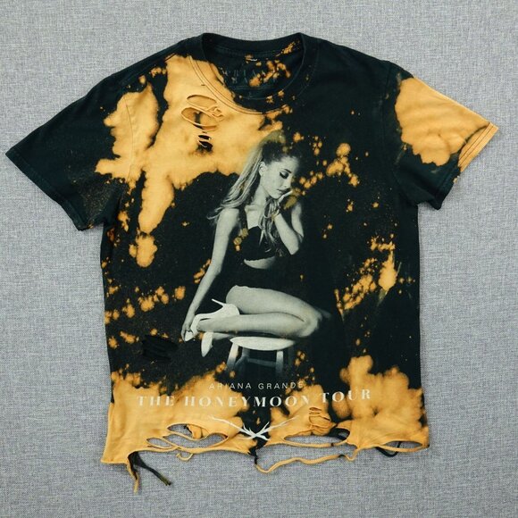 Ariana Grande Honeymoon Tour 2015 Bleach Distressed Tee - Size Small - Picture 1 of 10
